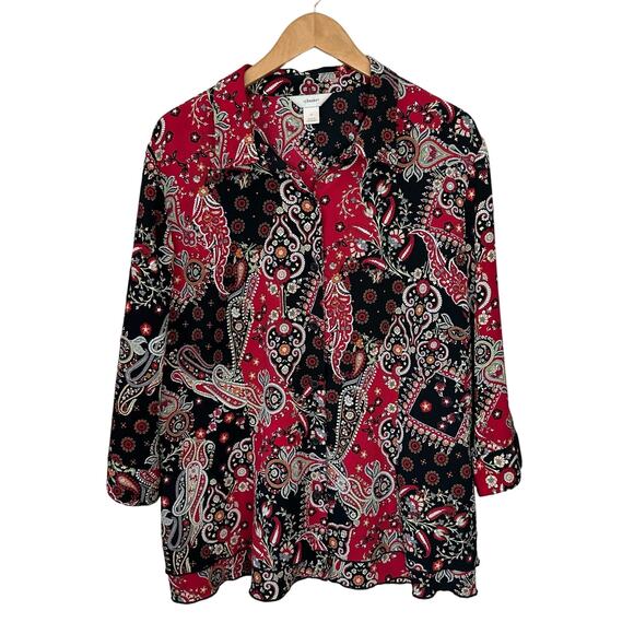 CJ Banks Top Womens 3X Floral Paisley Multicolor Career Casual Office Button Up - Picture 1 of 7
